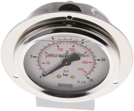 Glycerin-Einbaumanometer,Frontring, 63mm, 0 - 25 bar