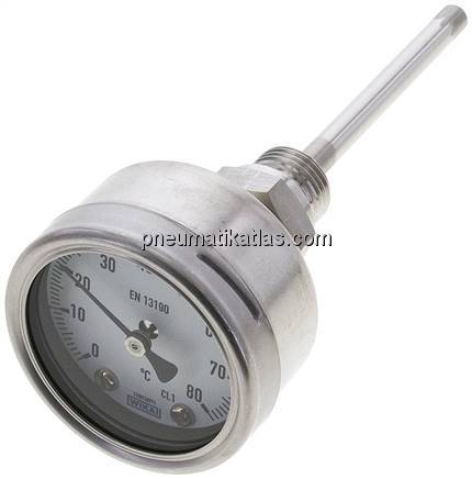 Bimetallthermometer, waagerecht D63/0 bis +80°C/100mm