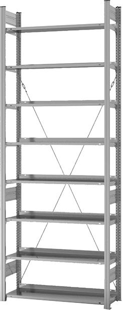 Grundregal zerlegt HZG 27310 EX, 8 Böden 2700x300x1000mm verzinkt