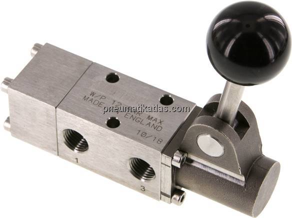 3/2-Wege (NC/NO)-Handhebelventil, G 1/4", Raste