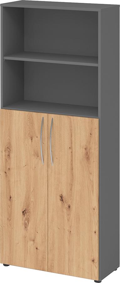 Regal 5OH, 3OH K: Graphit / F: Asteiche 80x34,6x188 cm (BxTxH) Türen unten BM 4770