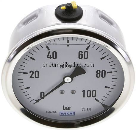 Glycerin-Manometer waagerecht (CrNi/Ms),100mm, 0 - 100bar