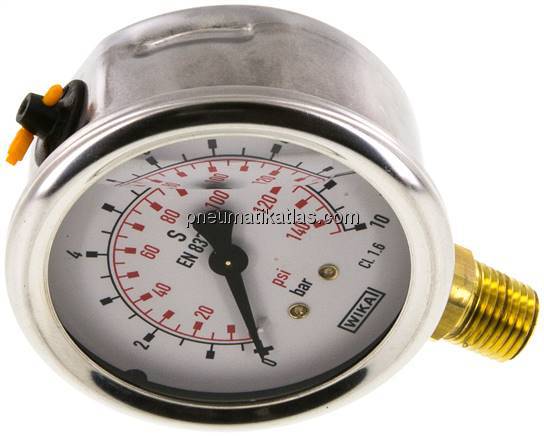 Glycerin-Manometer senkrecht (CrNi/Ms), 63mm, 0 - 10 bar
