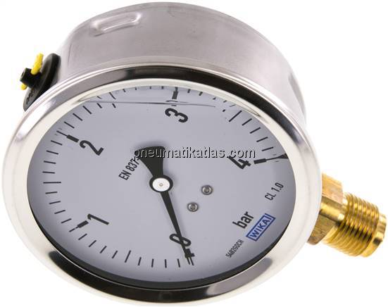 Glycerin-Manometer senkrecht (CrNi/Ms),100mm, 0 - 4 bar