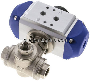 Pneumat. 3-Wege-Kugelhahn (T2), einfachwirkend, G 3/8", MS