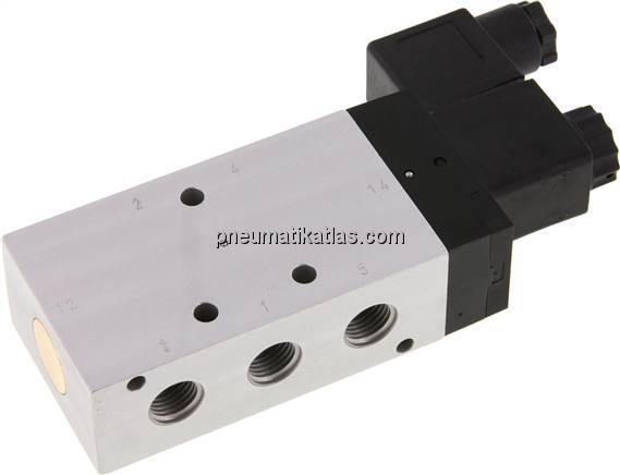 5/2-Wege Magnetventil, G 1/4", Feder, 24 V DC, Standard