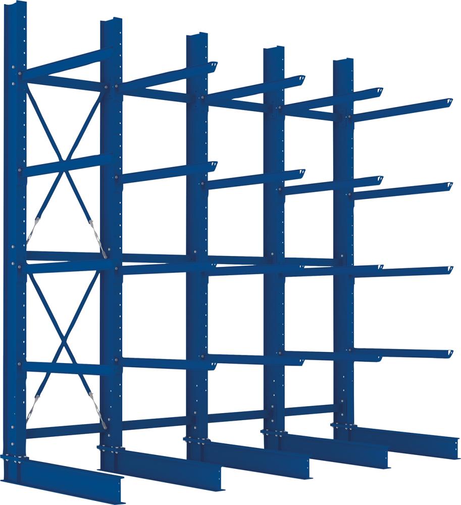 Kragarmregal Heavy B4100xT1250xH4000 mm einseitig RAL 5010 5 Ebenen Traglast 2000kg