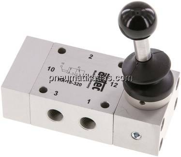 3/2-Wege Handhebelventil, Raste, G 1/8", Standard