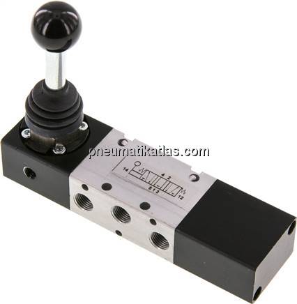 5/3-Wege Handhebelventil, G 1/8", Mittelstellung entlüftet, Federrückstellung