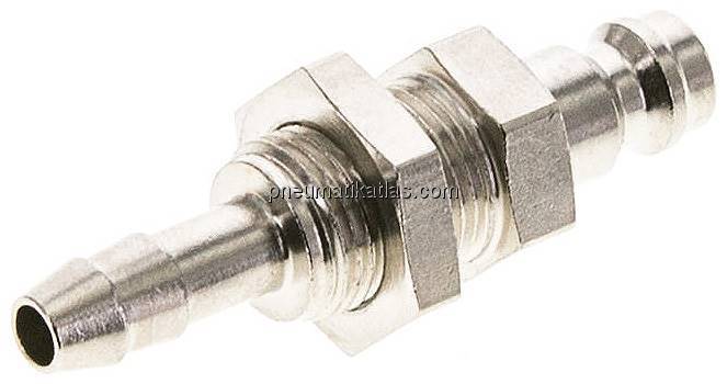 Schott-Kupplungsstecker (NW5) 6 (1/4")mm Schlauch, Messing vernickelt