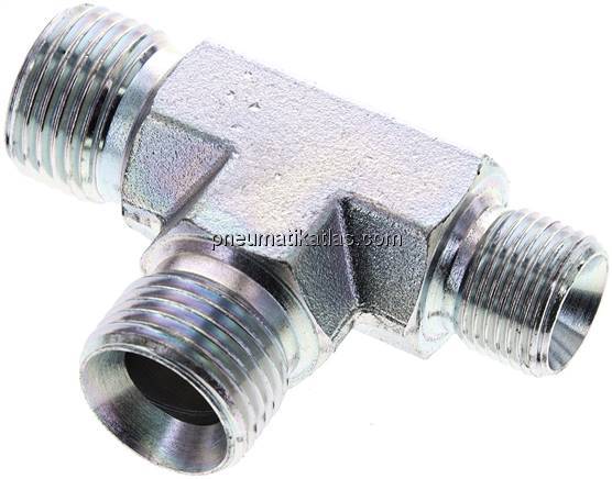 T-Stück, 60°Konus G 1/2"-G 1/2"-G 3/8" (AG), Stahl verzinkt