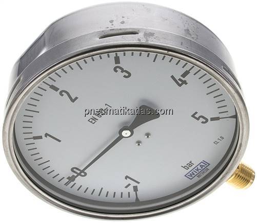 Manometer senkrecht (CrNi/Ms), 160mm, -1 bis 5 bar