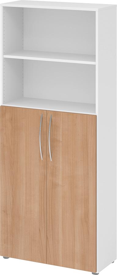 Regal 5OH, 3OH K: Weiß / F: Nussbaum 80x34,6x188 cm (BxTxH) Türen unten BM 4770