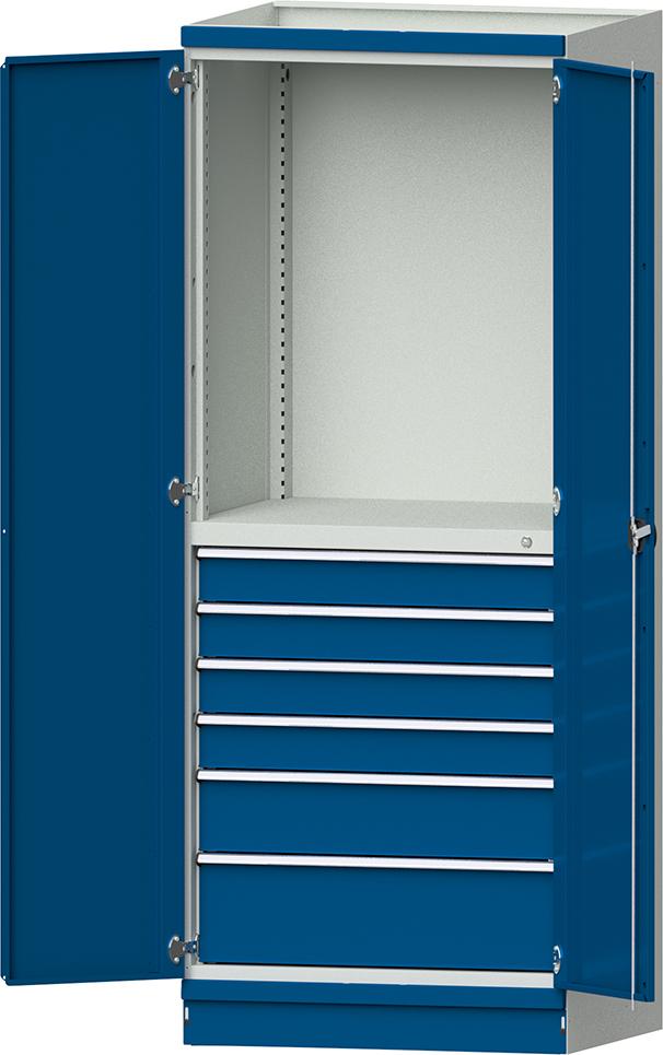 Modulschrank Modell 3007 B865xT720xH2200mm RAL 7035/5012 6 Schubladen