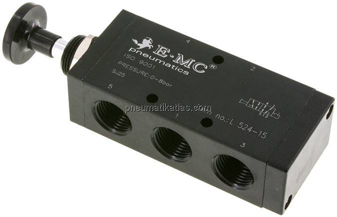 5/2-Wege Axial-Handhebelventil, Raste, G 1/2"