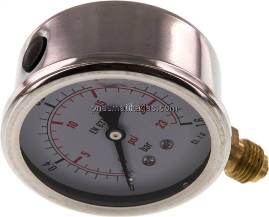 Glycerin-Manometer senkrecht (CrNi/Ms), 63mm, 0 - 1,6 bar