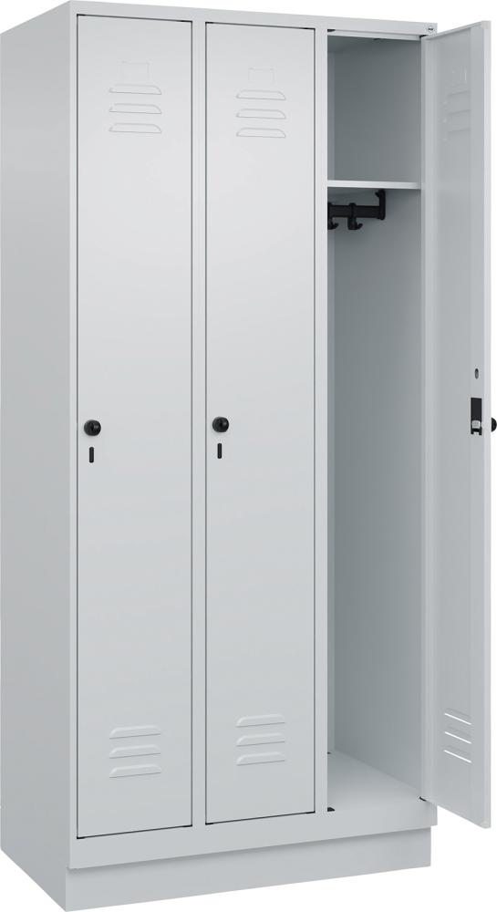 Garderobenschrank CLASSICB900xT500xH1950 mm RAL 7035/7035, 3 Abteile mit 100 mm hohem Sockel