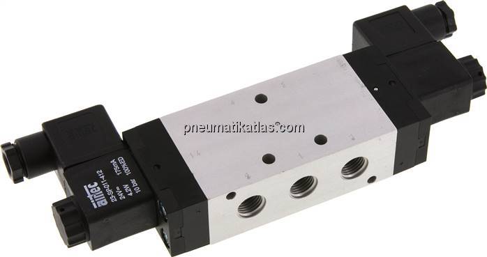 5/3-Wege Magnetventil, G 1/4", Mittelstellung entlüftet, 230 V AC, Standard