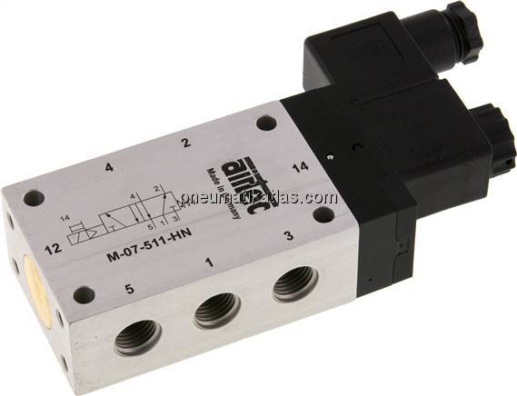 5/2-Wege Magnetventil, G 1/4", Feder, 24 V DC, Standard