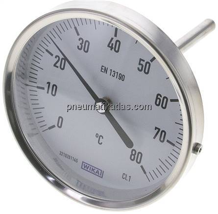Bimetallthermometer, waagerecht D100/0 bis +80°C/100mm