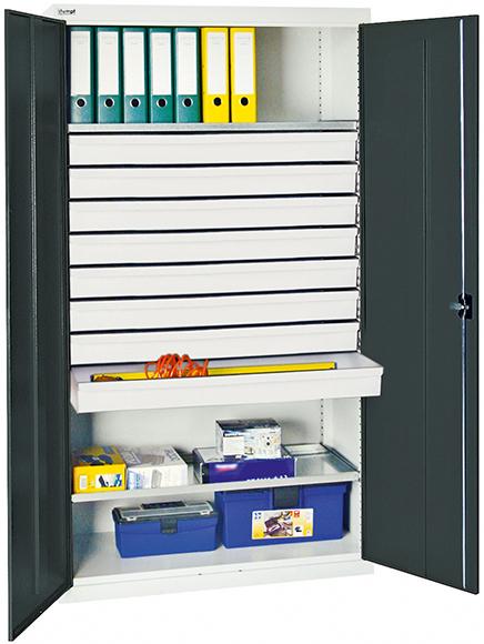 Werkzeugschrank S2000 RAL 7035/7016 2 Wannenböden 8 Schubladen