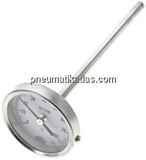 Bimetallthermometer, waagerecht D63/0 bis +80°C/160mm