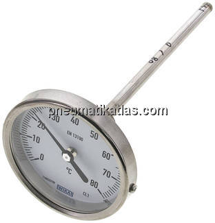 Bimetallthermometer, waagerecht D80/0 bis +80°C/160mm