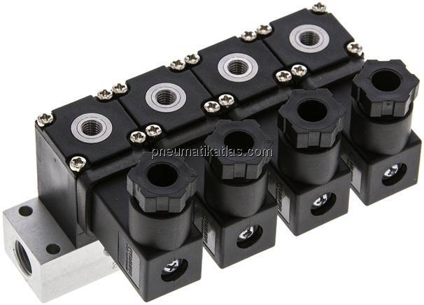 3/2-Wege Magnetventil, M 5, geschlossen (NC), 4-fach, 12 V DC