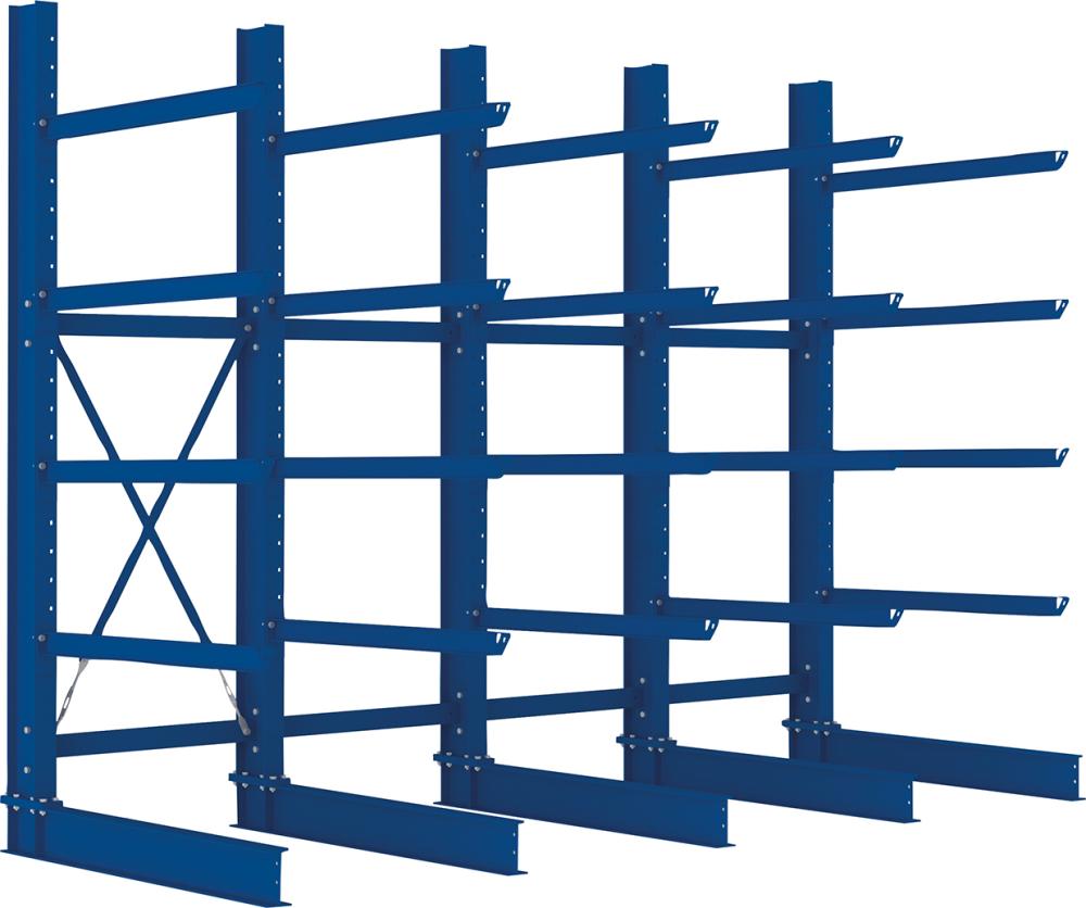 Kragarmregal H 4 Felder B4090xT1250xH3000 mm einseitig RAL 5010 5 Ebenen Traglast 2000kg