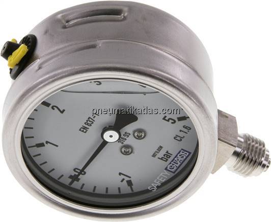 Chemie-Glycerin-Manometer senkrecht, 63mm, -1 bis 5 bar