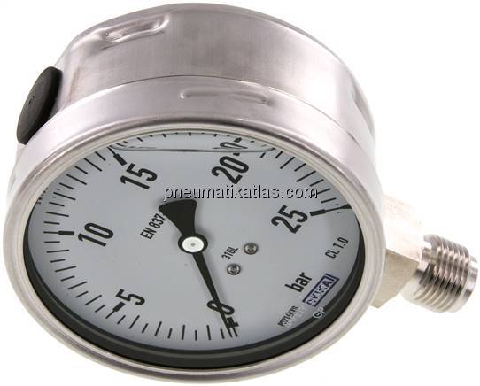 Chemie-Glycerin-Manometer senkrecht,100mm, 0 - 25 bar