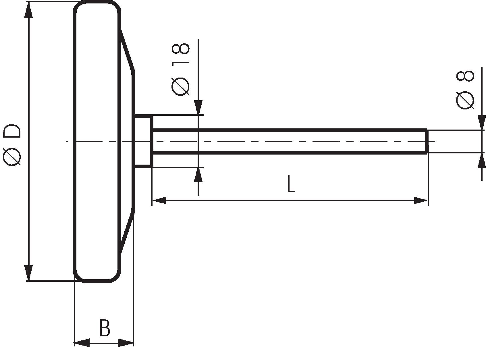 Zeichnung: Bimetallthermometer waagerecht ohne Sch