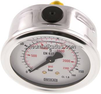 Glycerin-Manometer waagerecht (CrNi/Ms),63mm, 0 - 160bar