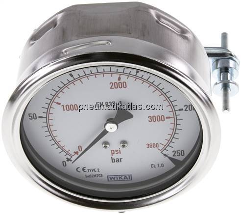 Einbaumanometer, 3-kant-Frontring, 100mm, 0 - 250 bar