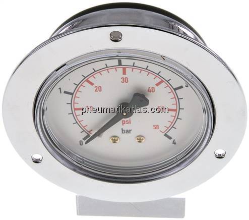 Einbaumanometer (CrNi/Ms), Frontring, 63mm, 0 - 4 bar