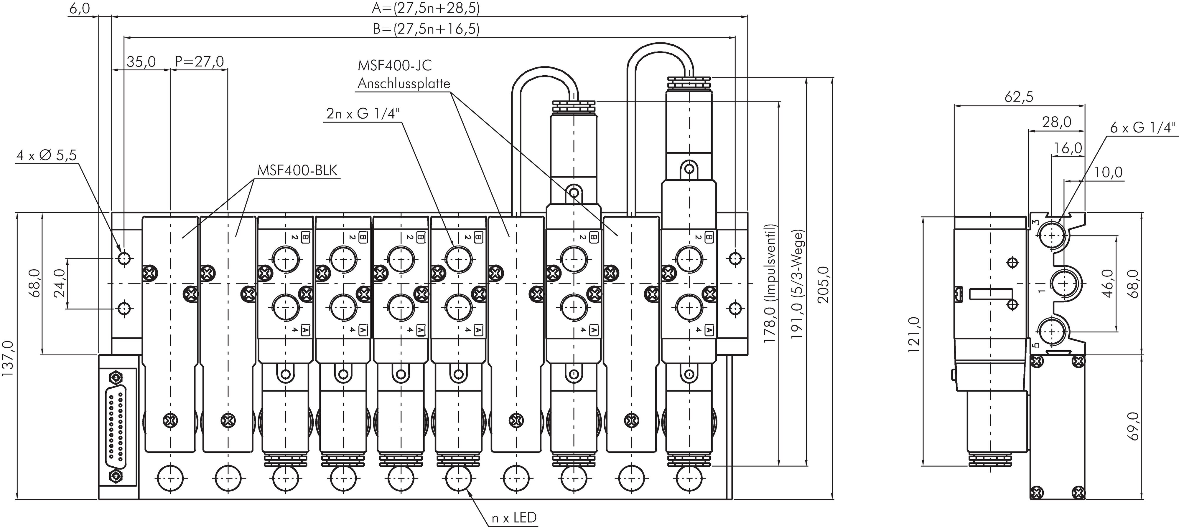 Zeichnung: komplett aufgebautes Ventilterminal