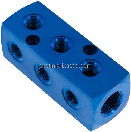 Verteilerblock 1 x G 1/2"-9x G 1/4", Aluminium