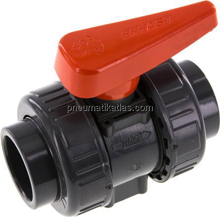 Klebemuffen-Kugelhahn, PVC-U / FKM, 40mm (Industrieausf.)