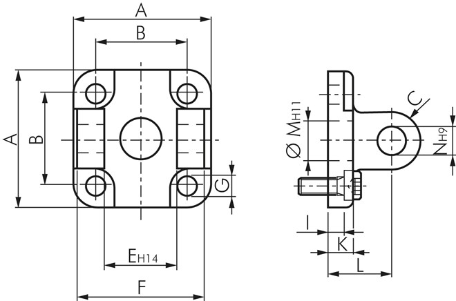 Zeichnung: Schwenkbefestigung Gabel für Kompaktzyl
