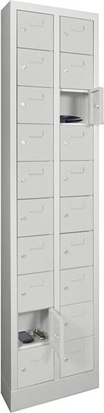 Kleinfachschrank m.SockelH1950xB460xT200 mm 2x10 Fächer RAL7035 Türen mit Etikettenrahmen