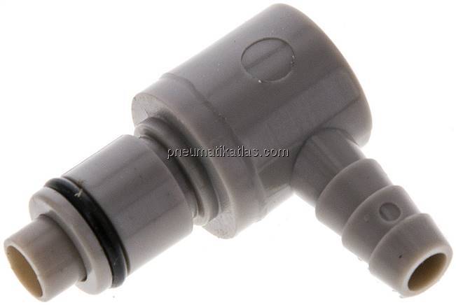 Winkel-Kupplungsstecker (LC) mit Schlauchtülle, Polypropylen (grau)