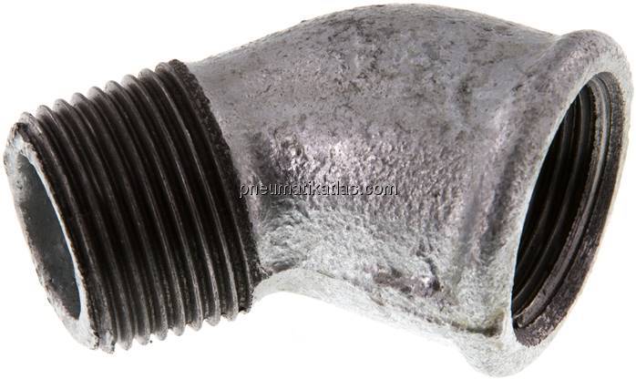 45°-Einschraubwinkel Rp 3/4"(IG)-R 3/4"(AG), Temperguss verzinkt