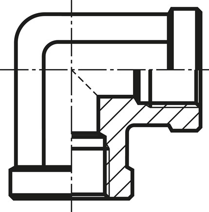 Zeichnung: Winkel 90° mit Innengewinde