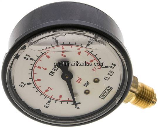 Glycerin-Manometer senkrecht (KU/Ms), 63mm, 0 - 0,6 bar