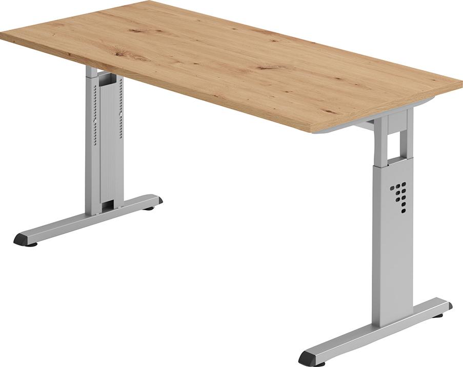 Schreibtisch C-Fuß B 140 x T 67 cm Asteiche/silber man. Stufenlos verstellb.