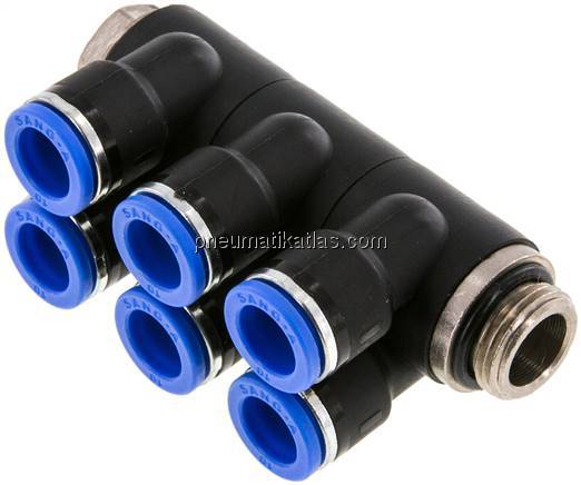 Steck-Mehrfachverteiler, 6-fach G 3/8"-10mm, IQS-Standard