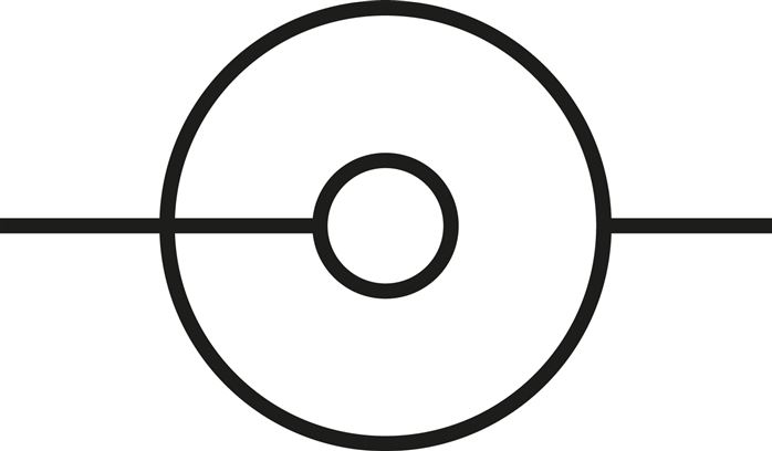 Schaltsymbol: 3-Wege Hahn mit L-Bohrung, vertikal