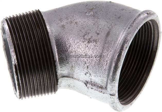 45°-Einschraubwinkel Rp 2"(IG)-R 2"(AG), Temperguss verzinkt