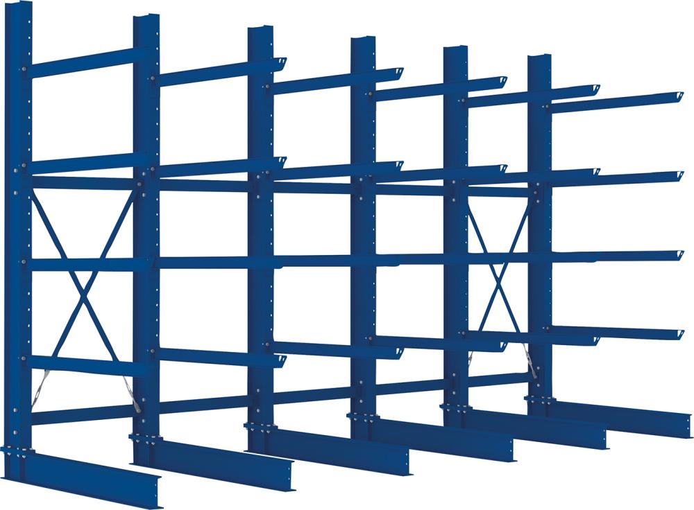 Kragarmregal H 5 Felder B5090xT1250xH3000 mm einseitig RAL 5010 5 Ebenen Traglast 2400kg