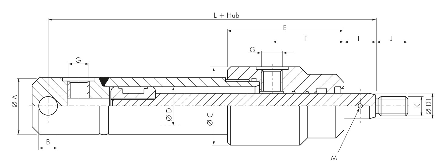 Zeichnung: Industrie-Hydraulikzylinder mit Kolbens
